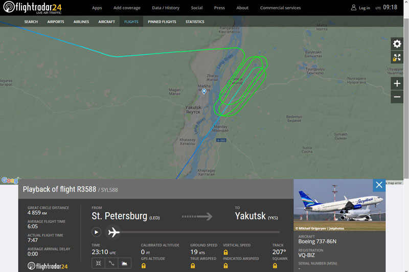 скриншот страницы сайта flightradar24.com