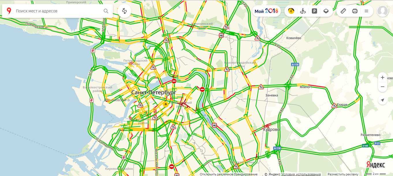 Карта загруженности дорог санкт петербурга