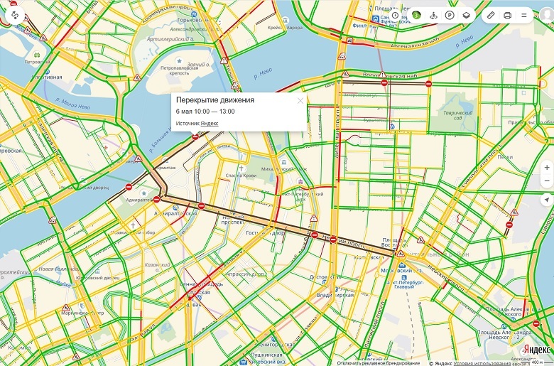 Карта перекрытия дорог в санкт петербурге сегодня