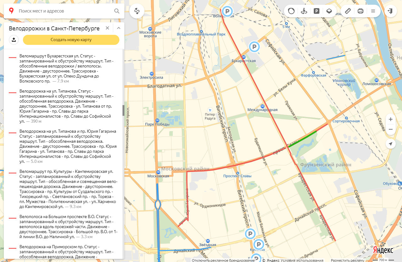 Питер карта велодорожек